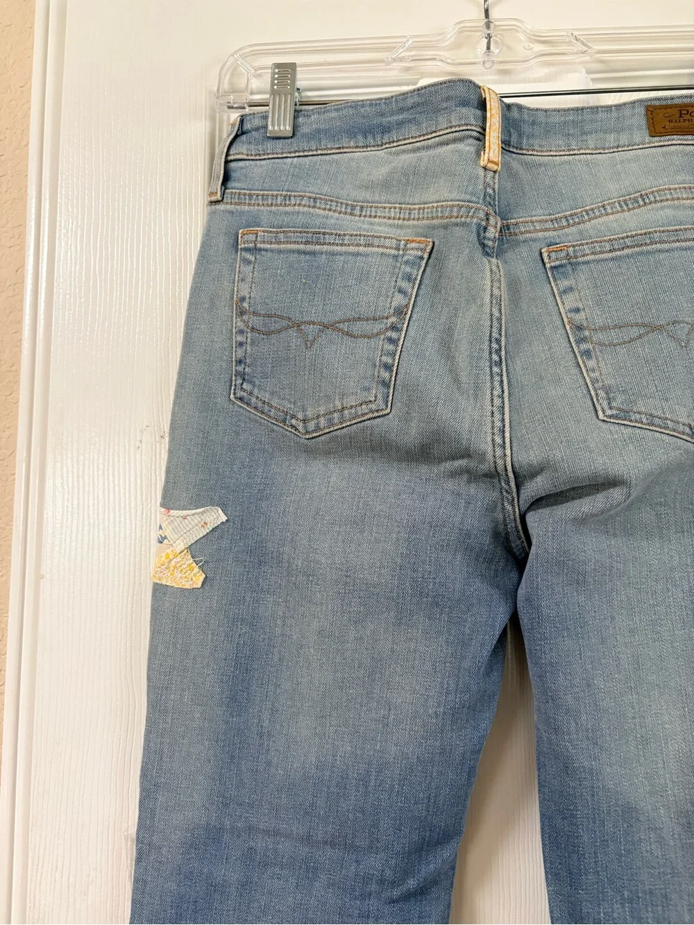 Polo Ralph Lauren Light Wash Patchwork Detail Fray Hem Flare Jeans Size 16 Kids